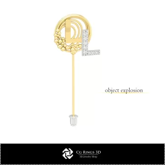 Broche 3D avec lettre L Maison, Bijoux CAO 3D, Broches CAO 3D, Broche épingle 3D