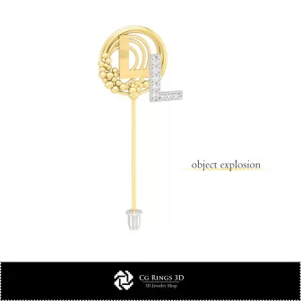 Broche 3D avec lettre L Maison, Bijoux CAO 3D, Broches CAO 3D, Broche épingle 3D