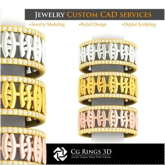 Ring With Piesces Zodiac - 3D CAD Home, Jewelry 3D CAD, Rings 3D CAD , Wedding Bands 3D, Eternity Bands 3D