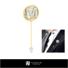 Broche 3D avec lettre M Maison, Bijoux CAO 3D, Broches CAO 3D, Broche à épingle 3D