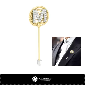 Broche 3D avec lettre M Maison, Bijoux CAO 3D, Broches CAO 3D, Broche à épingle 3D