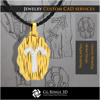 Aries Zodiac Pendant - 3D CAD Home,  Jewelry 3D CAD, Pendants 3D CAD , Vintage Jewelry 3D CAD , 3D Zodiac Pendants, 3D Retro Mod