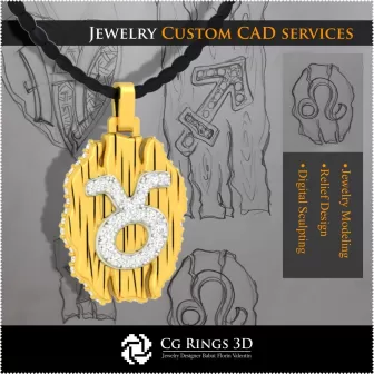 Pendentif Zodiaque Taureau - Modèle 3D CAO pour la maison, CAO 3D de bijoux, CAO 3D de pendentifs, CAO 3D de bijoux vintage,