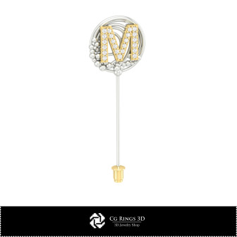 3D Brooch With Letter M Home,  Jewelry 3D CAD, Brooches 3D CAD , 3D Brooch Stick Pin