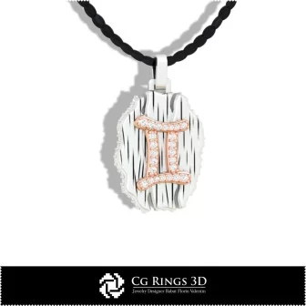 Gemini Zodiac Pendant - 3D CAD Home, Bijuterii 3D , Pandative 3D CAD, Bijuterii Vintage 3D CAD, Pandativ cu Zodii 3D, Bijuterii 