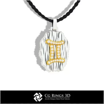 Gemini Zodiac Pendant - 3D CAD Home, Bijoux 3D CAO, Pendentifs 3D CAO, Bijoux Vintage 3D CAO, Pendentifs du Zodiaque 3D, Bijoux 