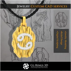 Cancer Zodiac Pendant - 3D CAD Home, Bijoux 3D CAO, Pendentifs 3D CAO, Bijoux Vintage 3D CAO, Pendentifs du Zodiaque 3D, Bijoux 