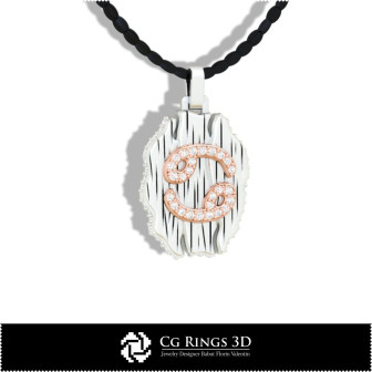 Cancer Zodiac Pendant - 3D CAD Home,  Jewelry 3D CAD, Pendants 3D CAD , Vintage Jewelry 3D CAD , 3D Zodiac Pendants, 3D Retro Mo