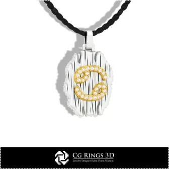 Pendentif Signe du Cancer - CAO 3D Maison, CAO 3D Bijoux, CAO 3D Pendentifs, CAO 3D Bijoux Vintage, Pendentifs du Zodiaque 3D,