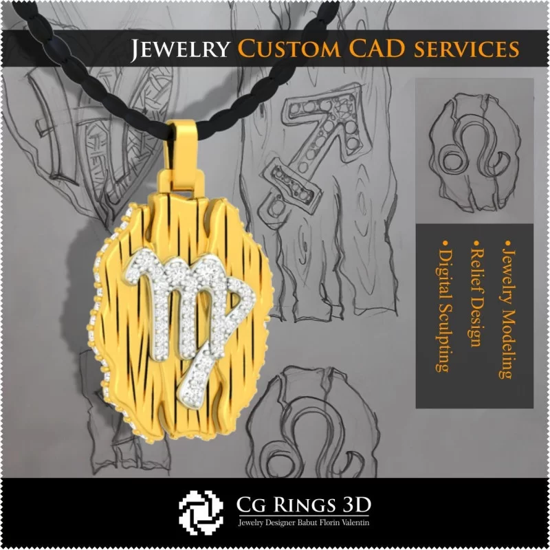 Virgo Zodiac Pendant - 3D CAD Home, Jewelry 3D CAD, Pendants 3D CAD , Vintage Jewelry 3D CAD , 3D Zodiac Pendants, 3D Retro Mod