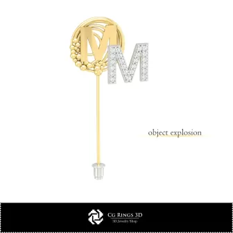 Broche 3D con letra M Hogar, Joyería CAD 3D, Broches CAD 3D, Alfiler de solapa 3D