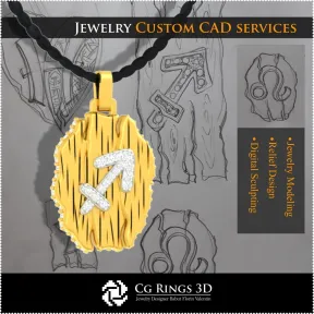 Sagittarius Zodiac Pendant - 3D CAD Home,  Jewelry 3D CAD, Pendants 3D CAD , Vintage Jewelry 3D CAD , 3D Zodiac Pendants, 3D Ret