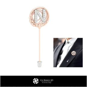 Broche 3D con letra N para el hogar, CAD 3D de joyería, CAD 3D de broches, broche 3D tipo alfiler