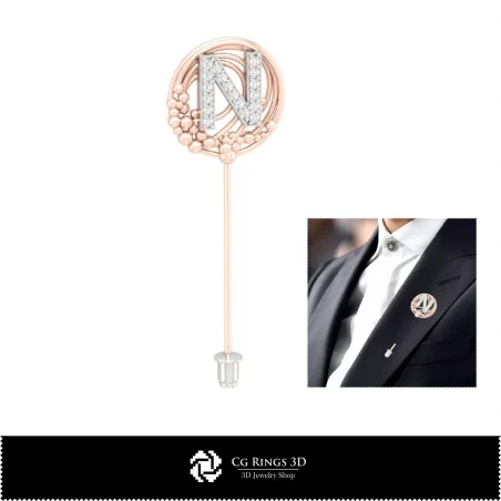 3D-Brosche mit Buchstabe N Home, Schmuck 3D-CAD, Broschen 3D-CAD, 3D-Broschen-Reversnadel