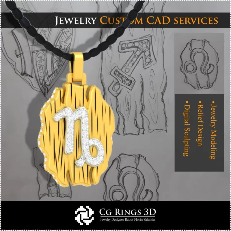 Capricorn Zodiac Pendant - 3D CAD Home, Bijoux 3D CAO, Pendentifs 3D CAO, Bijoux Vintage 3D CAO, Pendentifs du Zodiaque 3D, Bijo