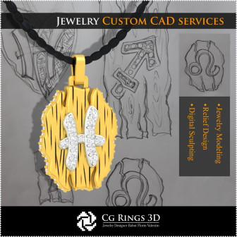 Pisces Zodiac Pendant - 3D CAD Home, Bijoux 3D CAO, Pendentifs 3D CAO, Bijoux Vintage 3D CAO, Pendentifs Diamant 3D, Pendentifs 