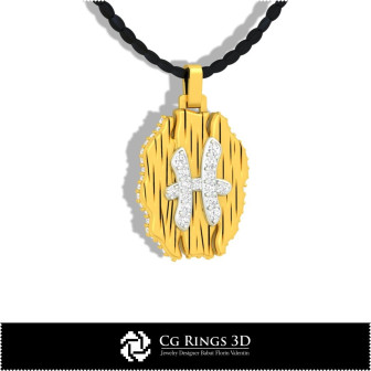 Pisces Zodiac Pendant - 3D CAD Home,  Jewelry 3D CAD, Pendants 3D CAD , Vintage Jewelry 3D CAD , 3D Diamond Pendants, 3D Zodiac 