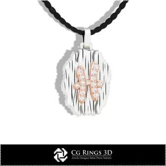 Pisces Zodiac Pendant - 3D CAD Home, Bijoux 3D CAO, Pendentifs 3D CAO, Bijoux Vintage 3D CAO, Pendentifs Diamant 3D, Pendentifs 