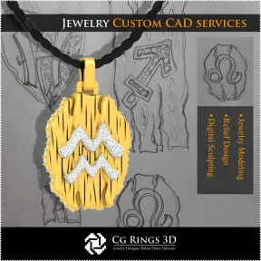 Aquarius Zodiac Pendant - 3D CAD Home,  Jewelry 3D CAD, Pendants 3D CAD , Vintage Jewelry 3D CAD , 3D Zodiac Pendants, 3D Retro 