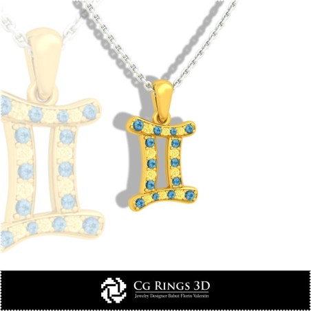 Gemini Zodiac Children Pendant - 3D CAD Home,  Jewelry 3D CAD, Pendants 3D CAD , 3D Zodiac Pendants, 3D Children Pendants