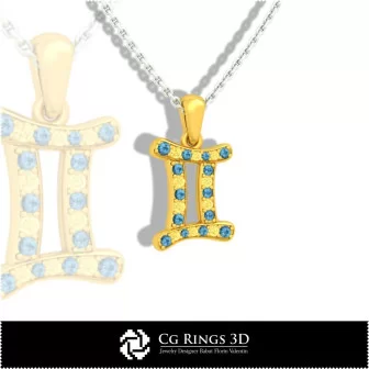 Colgante Géminis para Niños - CAD 3D Hogar, CAD 3D de Joyería, CAD 3D de Colgantes, Colgantes Zodiacales 3D, Colgantes