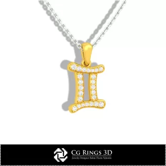 Zwillinge Sternzeichen Kinderanhänger - 3D-CAD Zuhause, Schmuck 3D-CAD, Anhänger 3D-CAD, 3D-Sternzeichenanhänger,