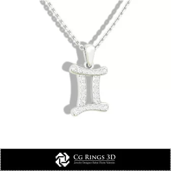 Colgante Géminis para Niños - CAD 3D Hogar, CAD 3D de Joyería, CAD 3D de Colgantes, Colgantes Zodiacales 3D, Colgantes