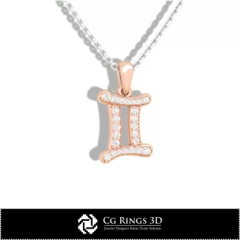 Colgante Géminis para Niños - CAD 3D Hogar, CAD 3D de Joyería, CAD 3D de Colgantes, Colgantes Zodiacales 3D, Colgantes