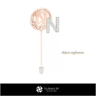 Broche 3D avec lettre N Home, Bijoux 3D CAO, Broches 3D CAO, Épingle-broche 3D