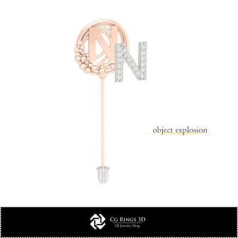 Spilla 3D con lettera N per casa, Gioielli CAD 3D, Spille CAD 3D, Spilla a bastoncino 3D