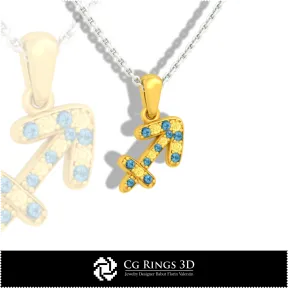 Pendentif Enfants Signe Sagittaire - CAO 3D Maison, CAO 3D Bijoux, CAO 3D Pendentifs, Pendentifs Zodiaque 3D, Pendentifs