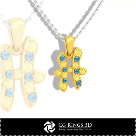 Pisces Zodiac Children Pendant - 3D CAD Home, Bijoux 3D CAO, Pendentifs 3D CAO, Pendentifs du Zodiaque 3D, Pendentifs Enfants 3D