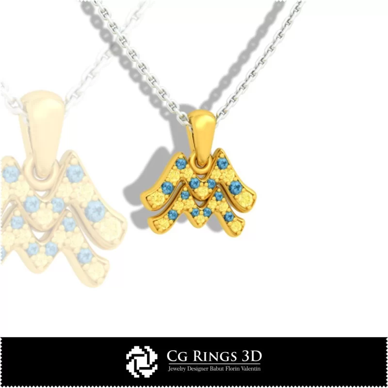 Aquarius Zodiac Children Pendant - 3D CAD Home, Jewelry 3D CAD, Pendants 3D CAD , 3D Zodiac Pendants, 3D Children Pendants