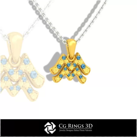 Aquarius Zodiac Children Pendant - 3D CAD Home, Jewelry 3D CAD, Pendants 3D CAD , 3D Zodiac Pendants, 3D Children Pendants