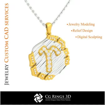 Aries Zodiac Pendant - 3D CAD Home, Jewelry 3D CAD, Pendants 3D CAD , Vintage Jewelry 3D CAD , 3D Zodiac Pendants, 3D Retro Mod