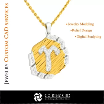 Pendentif Signe du Bélier - CAO 3D Maison, CAO 3D Bijoux, CAO 3D Pendentifs, CAO 3D Bijoux Vintage, Pendentifs Zodiaque 3D,