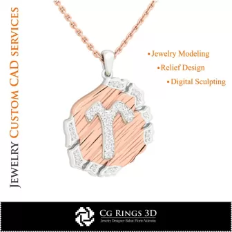 白羊座生肖吊坠 - 3D CAD 家居, 珠宝 3D CAD, 吊坠 3D CAD, 复古珠宝 3D CAD, 3D 生肖吊坠, 3D 复古风格