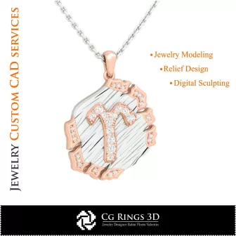 白羊座生肖吊坠 - 3D CAD 家居, 珠宝 3D CAD, 吊坠 3D CAD, 复古珠宝 3D CAD, 3D 生肖吊坠, 3D 复古风格