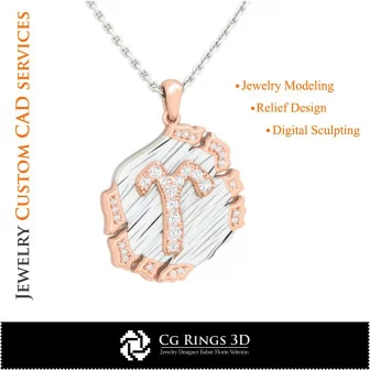 白羊座生肖吊坠 - 3D CAD 家居, 珠宝 3D CAD, 吊坠 3D CAD, 复古珠宝 3D CAD, 3D 生肖吊坠, 3D 复古风格