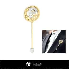 Broche 3D con letra P para el hogar, Joyería CAD 3D, Broches CAD 3D, Pasador de broche 3D