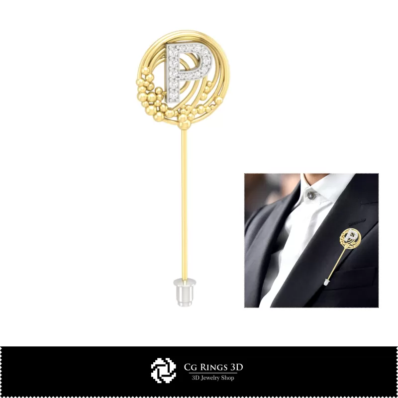 Brosă 3D cu litera P