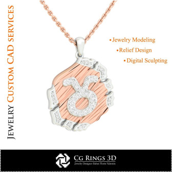 Taurus Zodiac Pendant - 3D CAD Home,  Jewelry 3D CAD, Pendants 3D CAD , Vintage Jewelry 3D CAD , 3D Zodiac Pendants, 3D Retro Mo