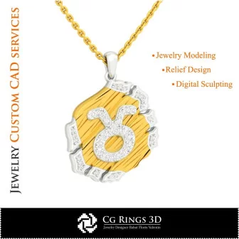 Pendentif Signe du Taureau - Modèle 3D CAO Maison, CAO Bijoux 3D, Pendentifs CAO 3D, CAO Bijoux Vintage 3D, Pendentifs Zodiaque