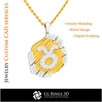 Taurus Zodiac Pendant - 3D CAD Home, Bijoux 3D CAO, Pendentifs 3D CAO, Bijoux Vintage 3D CAO, Pendentifs du Zodiaque 3D, Bijoux 