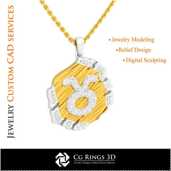 Taurus Zodiac Pendant - 3D CAD Home,  Jewelry 3D CAD, Pendants 3D CAD , Vintage Jewelry 3D CAD , 3D Zodiac Pendants, 3D Retro Mo