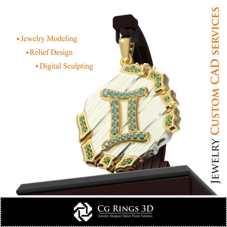 Gemini Zodiac Pendant - 3D CAD Home,  Jewelry 3D CAD, Pendants 3D CAD , Vintage Jewelry 3D CAD , 3D Zodiac Pendants, 3D Retro Mo
