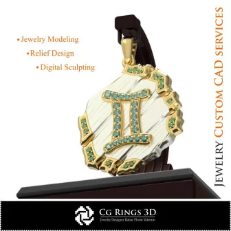 Gemini Zodiac Pendant - 3D CAD Home, Jewelry 3D CAD, Pendants 3D CAD , Vintage Jewelry 3D CAD , 3D Zodiac Pendants, 3D Retro Mo