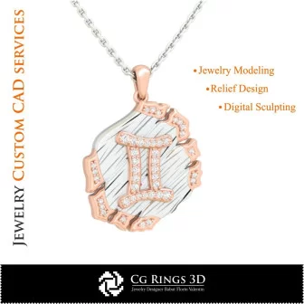 Gemini Zodiac Pendant - 3D CAD Home, Jewelry 3D CAD, Pendants 3D CAD , Vintage Jewelry 3D CAD , 3D Zodiac Pendants, 3D Retro Mo