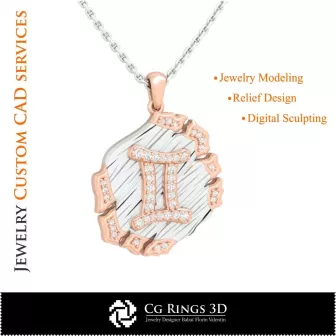 Pendentif Zodiaque Gémeaux - CAO 3D Maison, CAO 3D Bijoux, CAO 3D Pendentifs, CAO 3D Bijoux Vintage, Pendentifs Zodiaque 3D,