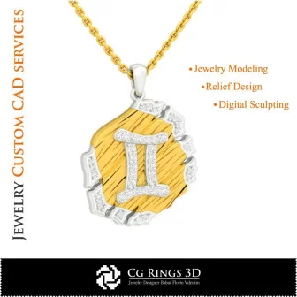 Gemini Zodiac Pendant - 3D CAD Home, Bijoux 3D CAO, Pendentifs 3D CAO, Bijoux Vintage 3D CAO, Pendentifs du Zodiaque 3D, Bijoux 